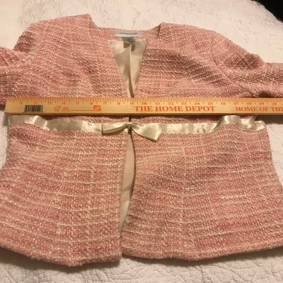 Adorable pink & cream tweed Liz Claiborne blazer with ribbons & bows (12) - Picture 9 of 16